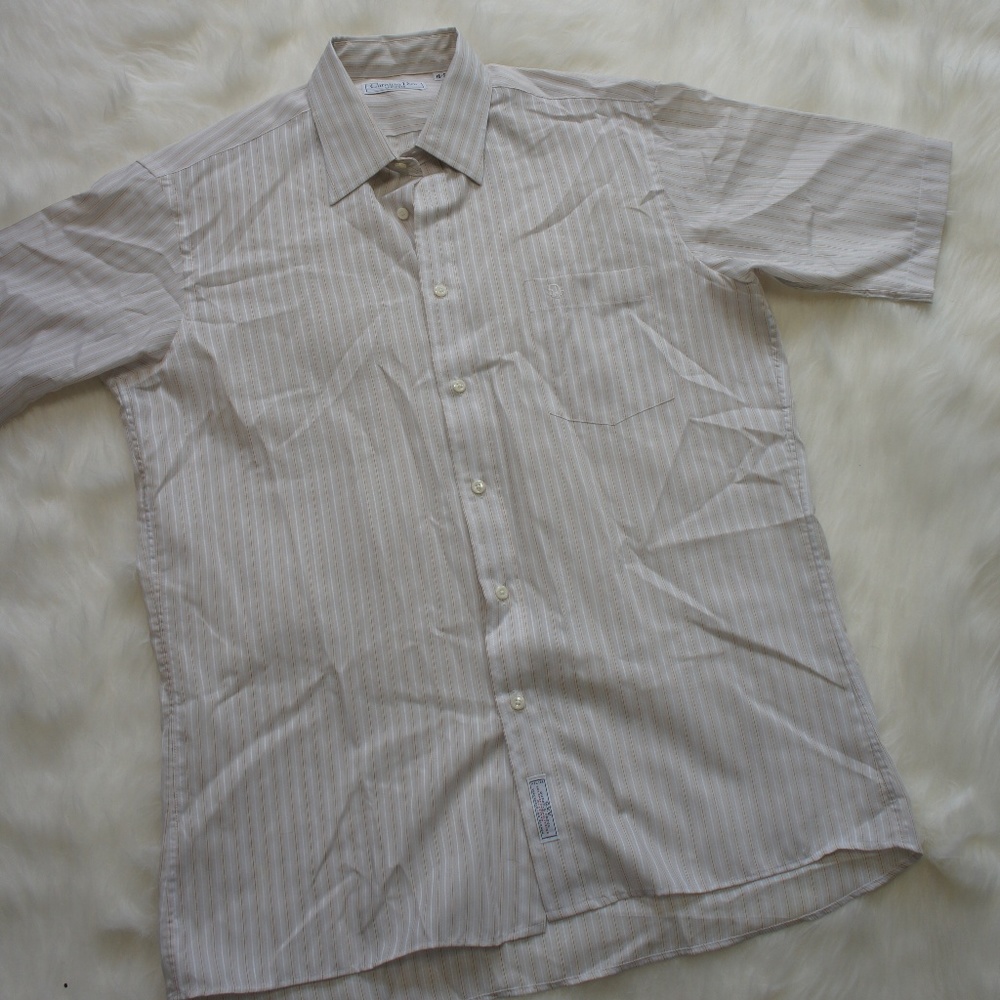 Christian Dior short sleeve tan stripes shirt 16 - Picture 1 of 7